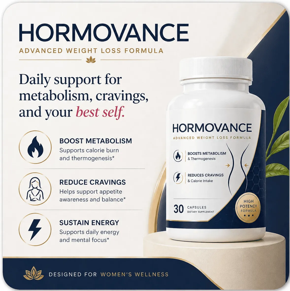 Hormovance women's metabolism, appetite and energy support supplement bottle